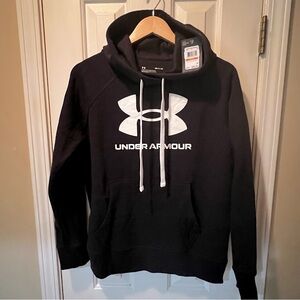 UNDER ARMOUR Women's Loose Fleece Hoodie- Black w/White strings-NWT
